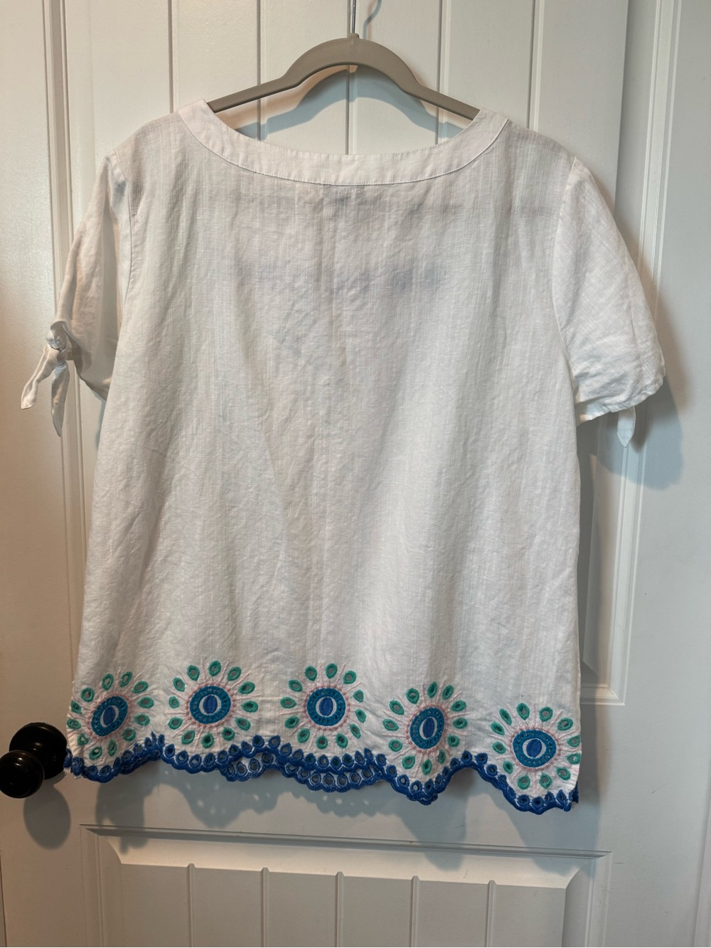 Talbots White Linen and Cotton Embroidered Short-Sleeve Top - Teal & Blue - Picture 7 of 9